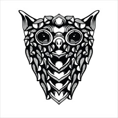 black and white tribal decorative owl pattern tattoo