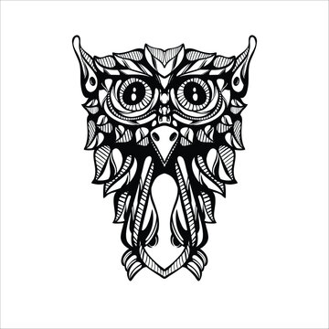 black and white tribal decorative owl pattern tattoo