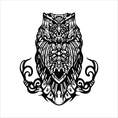 black and white tribal decorative owl pattern tattoo