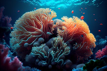 Naklejka na ściany i meble corals under the water, AI Generated