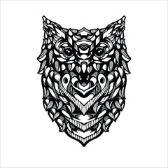 black and white tribal decorative owl pattern tattoo
