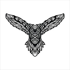 Obraz premium black and white tribal decorative owl pattern tattoo