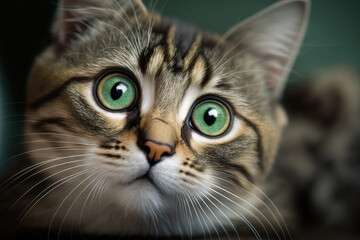 Fototapeta premium Rolling cat cute green eyes looking. Funny red cat flying in the air. cat looking up in paper side torn hole isolated.