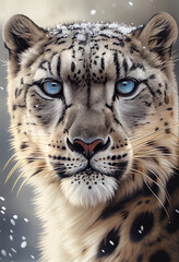 Naklejka premium Majestic Snow Leopard in the Wild: A Close-Up Portrait of a Rare and Endangered Big Cat. Generative AI