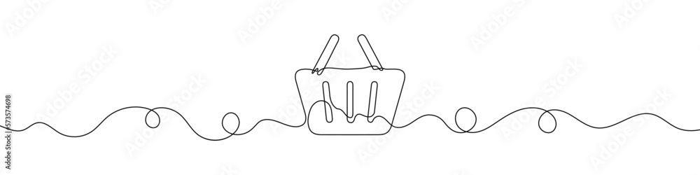 Poster single continuous line drawing of a shopping cart. one continuous line of a shopping basket icon. ve