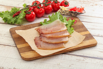Sliced salted marlin fish carpaccio