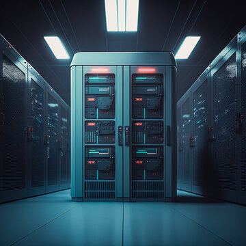 Generative AI illustration of futuristic neon data center