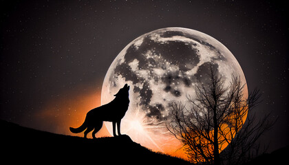 A lone wolf, howling at the full moon generative AI