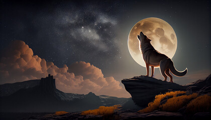A lone wolf, howling at the full moon generative AI