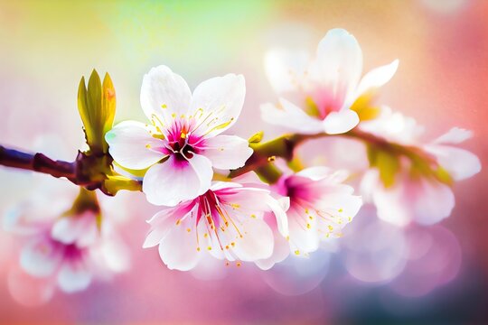 Floral Flower Spring Abstract Background Of Cherry Blossom Flower In Spring Season In Japan . Sublime Image . Generative AI