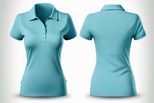 Blank polo T shirt for women template, blue color with white background