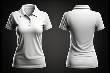 Blank polo T shirt for women template, white color with dark background