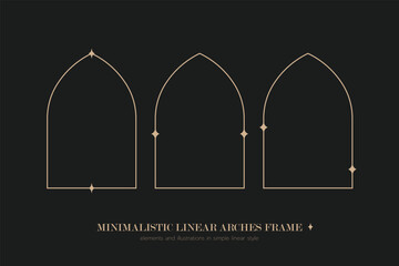 Minimalistic linear arches frame, elements and illustrations in simple linear style.