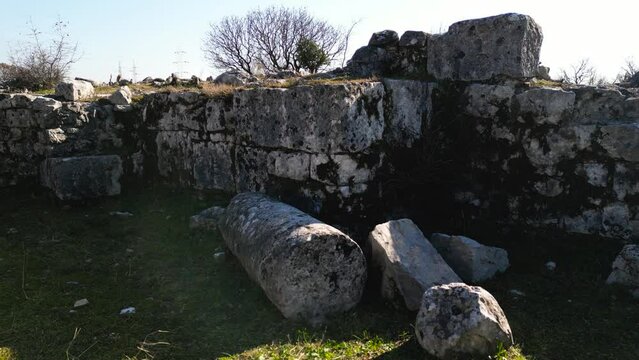 Roman town Doclea, ancient locality in Montenegro, drone aerial view