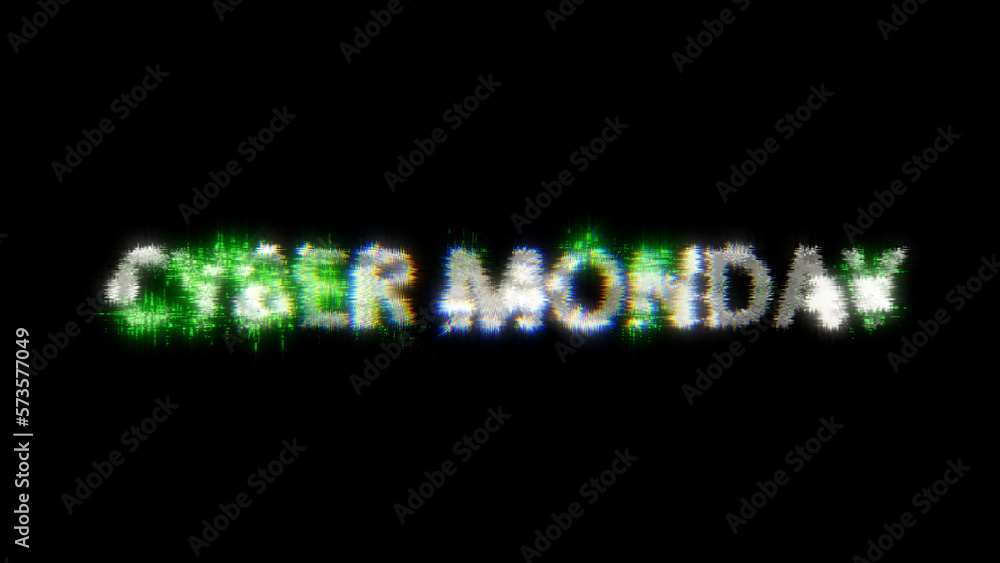 Poster green cybernetical text cyber monday with noise distortion, isolated - object 3d rendering