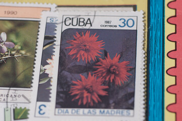 stamp with cuba  flowers