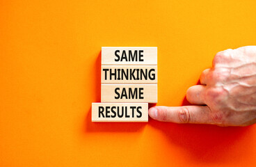 Same thinking and results symbol. Concept word Same thinking same results on wooden blocks....