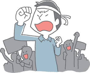 デモで声を張り上げる男性