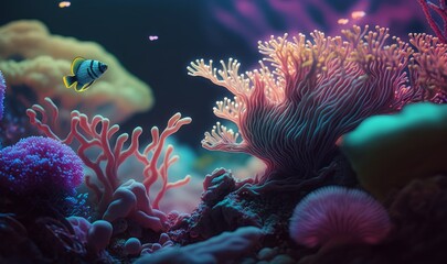 Obraz premium The magical and colorful colars, neighbors of the fish in the sea. Generative ai