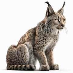 Iberian lynx (Lynx pardinus) in white background. Generative ai