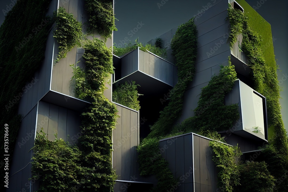 Wall mural Eco-Friendly Green Building With Vertical Garden Design For Sustainability . Sublime Image . Generative AI