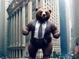 A Bear Standing on Wall Street in a Suit, Generative AI