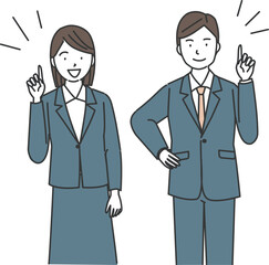 何かをひらめいたスーツ姿の男女