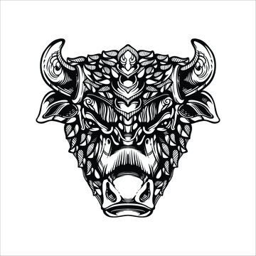 black and white tribal decorative cow pattern tattoo