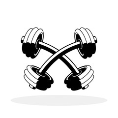 Fitness logo design. Crossed dumbbell. Bodybuilding black icon. Vector illustration.