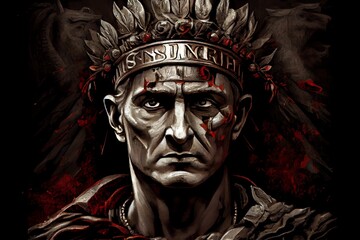 Roman Emperor Gaius Julius Caesar. The Fall Of The Roman Empire. Generative AI - obrazy, fototapety, plakaty