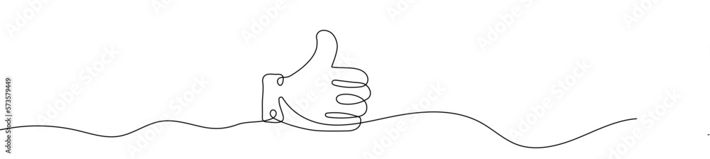 Poster continuous line drawing of like icon. thumb up in one line drawing. one line drawing background. vec