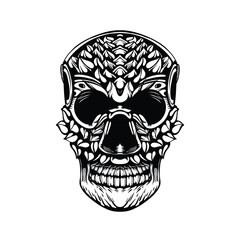 black and white tribal decorative skull pattern tattoo
