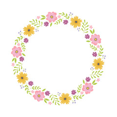 Colorful frame with flowers and branches. Design element for greeting card, invitation, poster, social media 