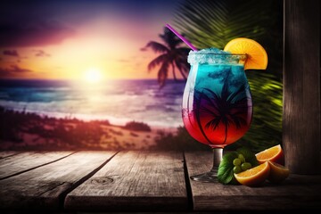 Two glasses with refreshing fruity cocktails. Ai generated.