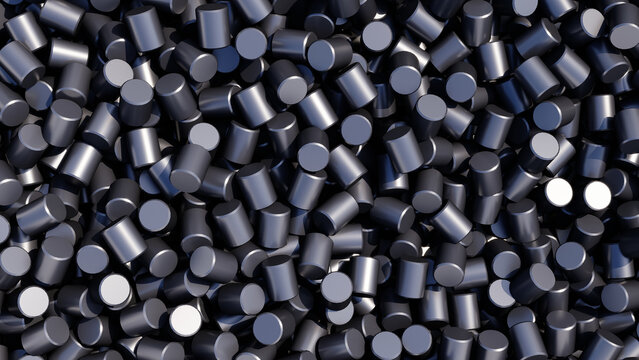 3D render of radioactive fuel capsules for nuclear reactors. Illustrating nuclear energy and waste management concepts. Nuclear fuel.