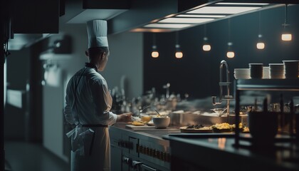 Professional modern kitchen in a restaurant. Generative Ai.