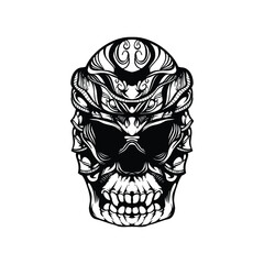 black and white tribal decorative skull pattern tattoo

