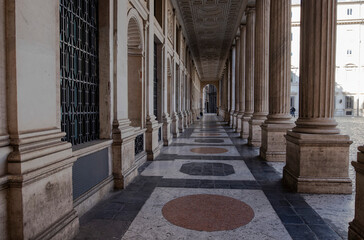Portico of Palazzo Wedekind with columns of Veii located in Piazza Colonna in Rome.