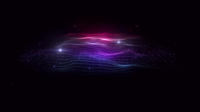 Colorful Waving Mesh Fx Background Loop/ 4k animation of an abstract colorful fractal background with mesh surface and particle lines waving and seamless looping