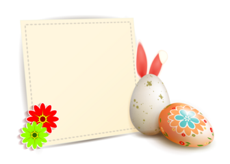 Easter light composition with square frame, eggs and rabbit ears.