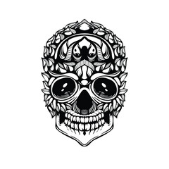 black and white tribal decorative skull pattern tattoo
