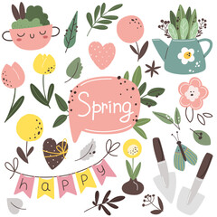 Spring set of botanical elements.