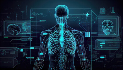 Healthcare and medicine, Human, Modern interface screen on laboratory. Generative AI