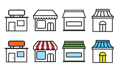 Shops and stores set. Store shop front icon collection isolated vector