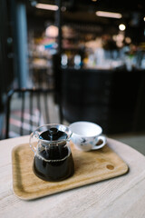 Filter coffee setup in an indoor cafe
