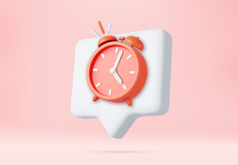 3d alarm clock on pastel pink background - obrazy, fototapety, plakaty