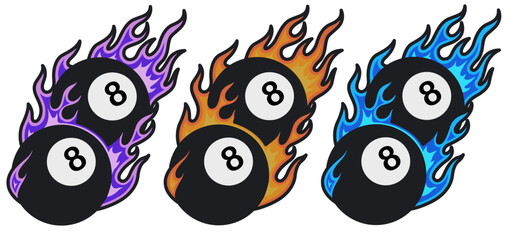 Number 8 billiard ball design concept with 3 kinds of fire colors. This design can be used for t-shirts, hoodies, work jackets, and others. © Moa.Vision