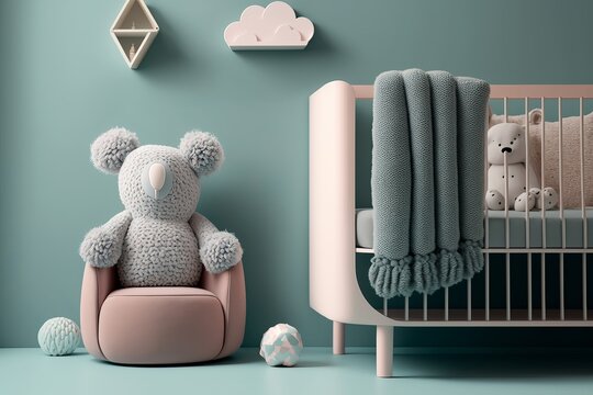 Baby room background with blanket over the crib
