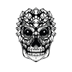 black and white tribal decorative skull pattern tattoo
