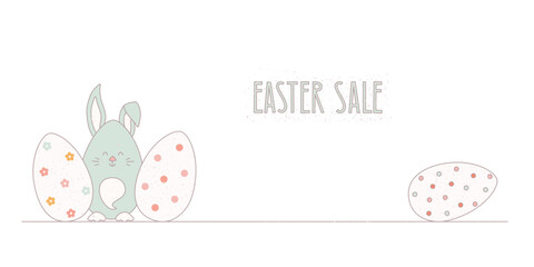 Easter eggs, Bunny vector illustration banner. Minimalistic web sale template